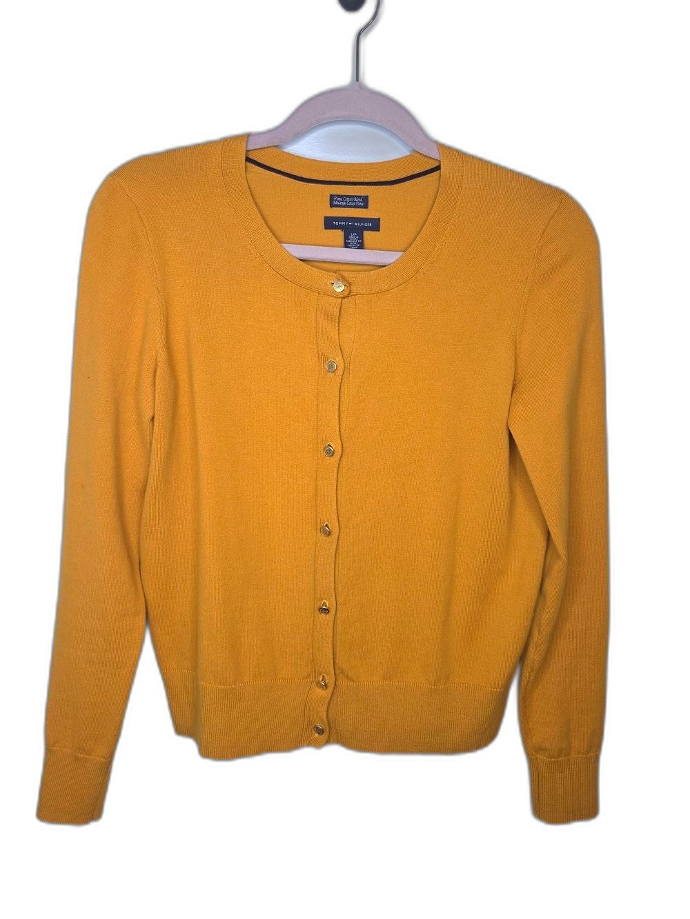 Tommy Hilfiger Women's Mustard Yellow Button-Up Crewneck Cardigan
